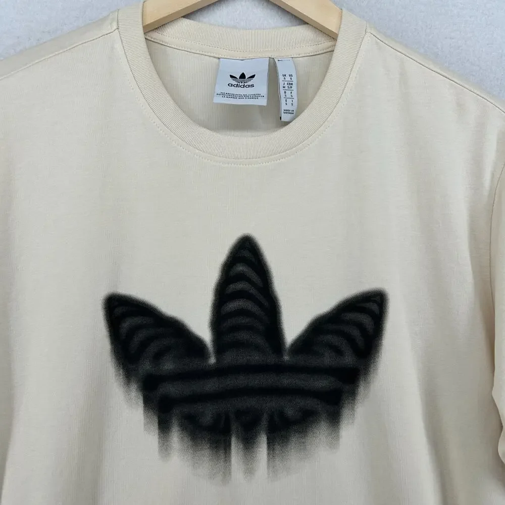 ADIDAS Shirt Mens S Skeleton Trefoil Logo Tee Crewneck Cotton Off White